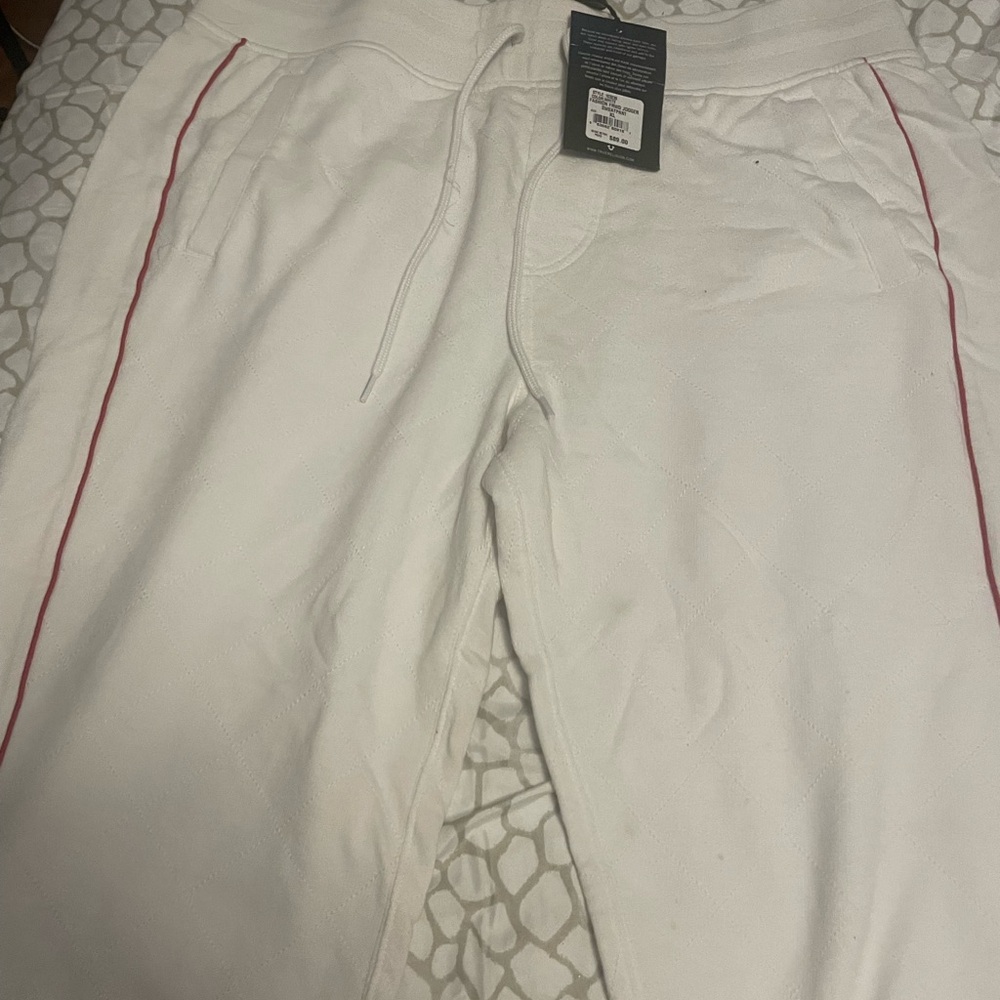 True Religion White Joggers with Red Accent